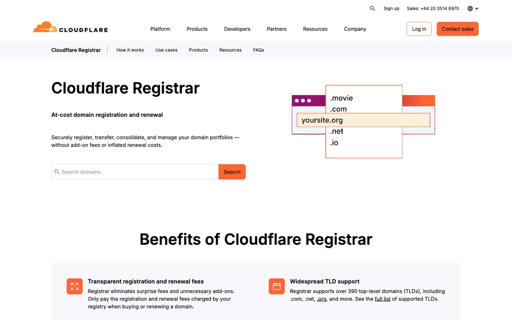 Cloudflare Registrar - at-cost domain registration and renewal with a domain search box